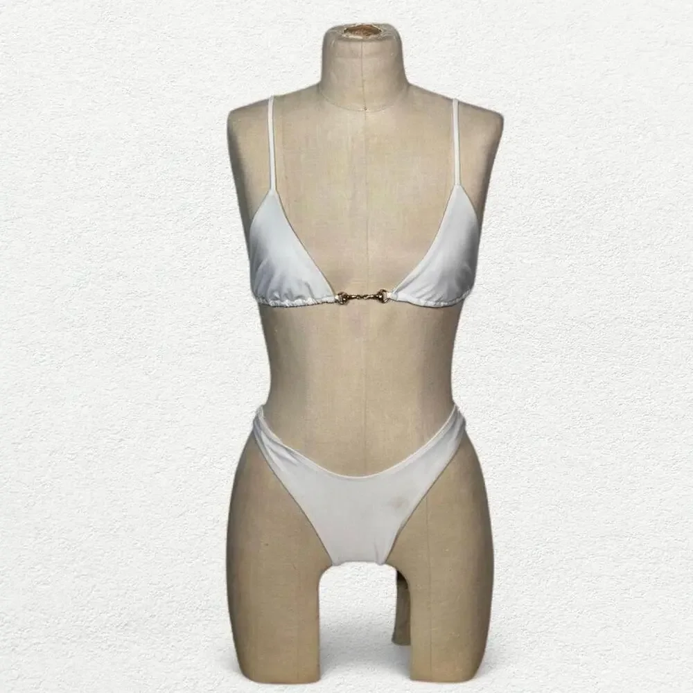 Swim by Di Flemish Knot Bikini Top & Bottoms in White & Gold